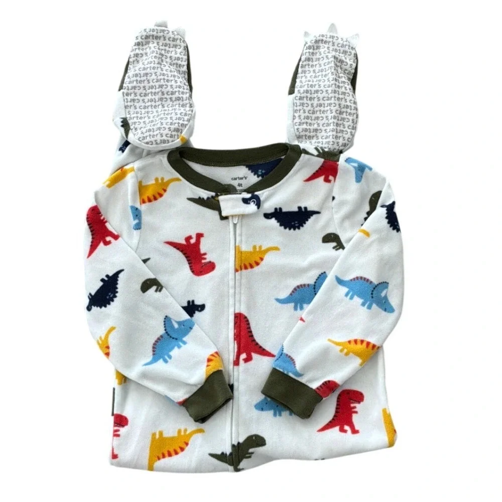 Carters Toddler Boys‎ Dinosaur Fleece Footed Pajamas White 4T